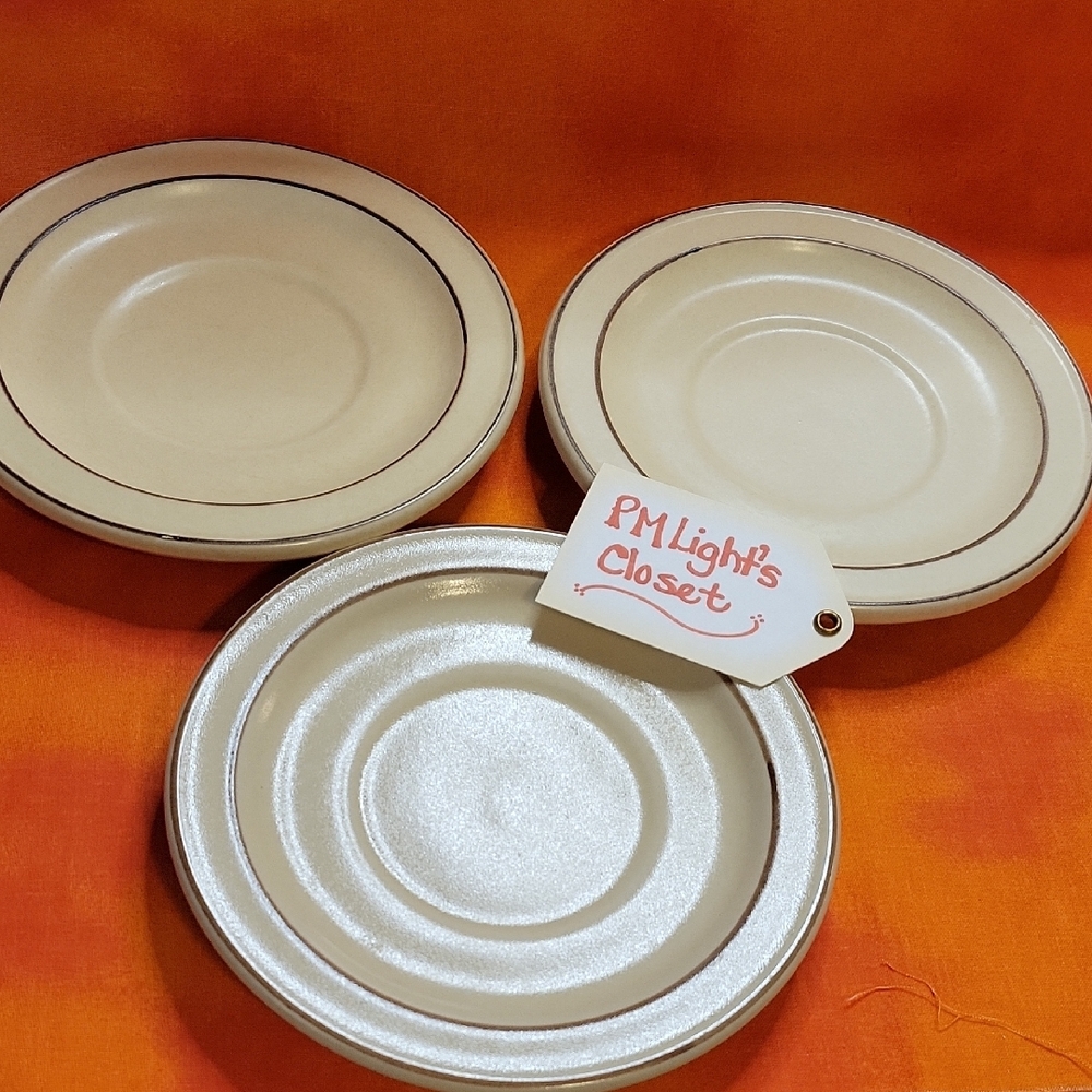 Pfalzgraff Set of 3 Saucers Stoneware Brown Tan Vintage Village Pattern